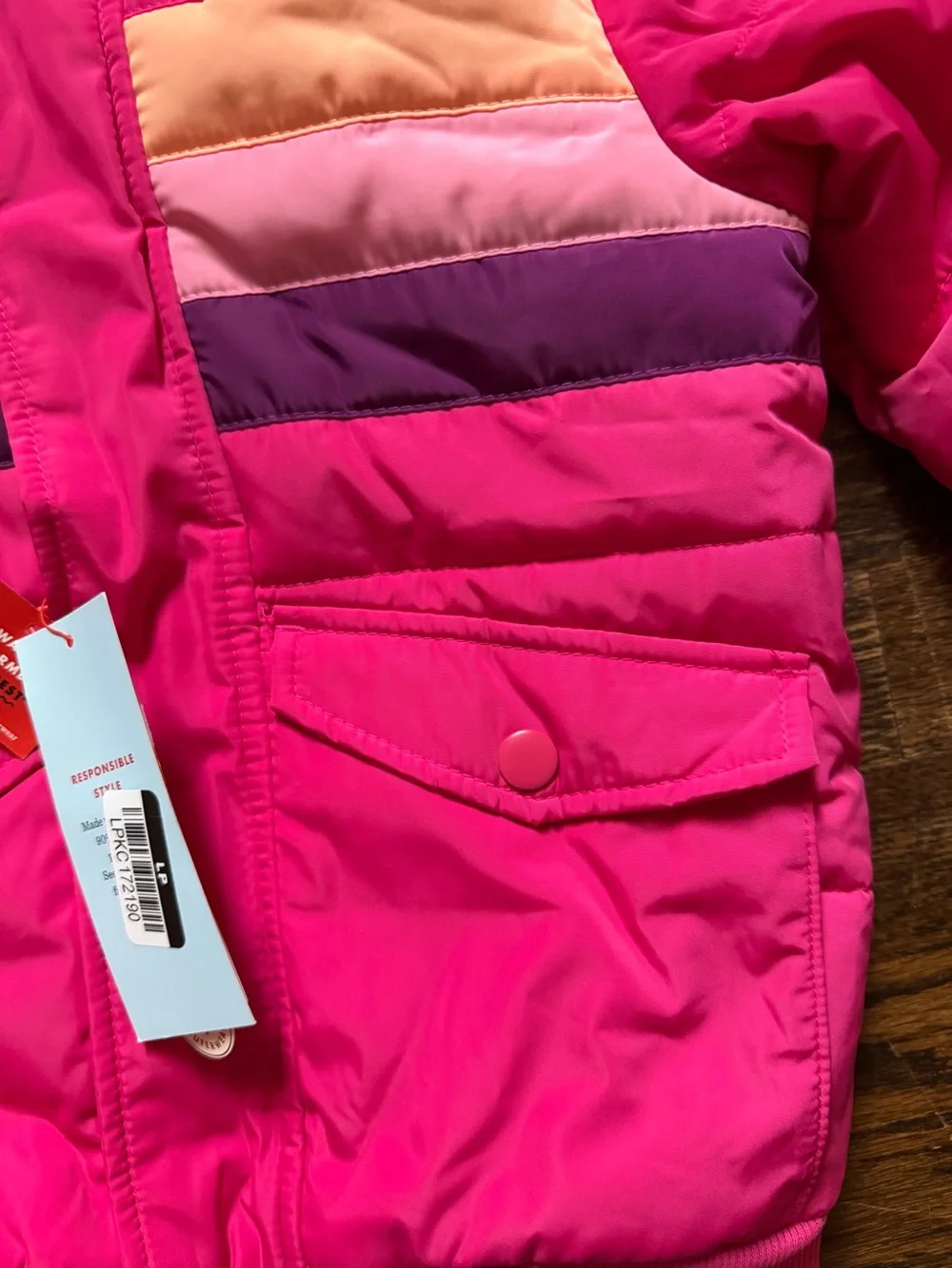 Cat & Jack Toddler Girls' Hot Pink Hooded Puffer Jacket with Color-Block Stripes